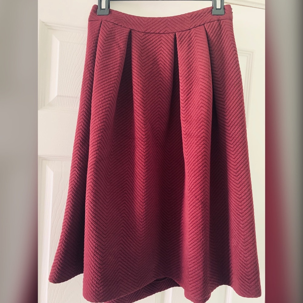 High-Waisted Burgundy Textured Skater Skirt